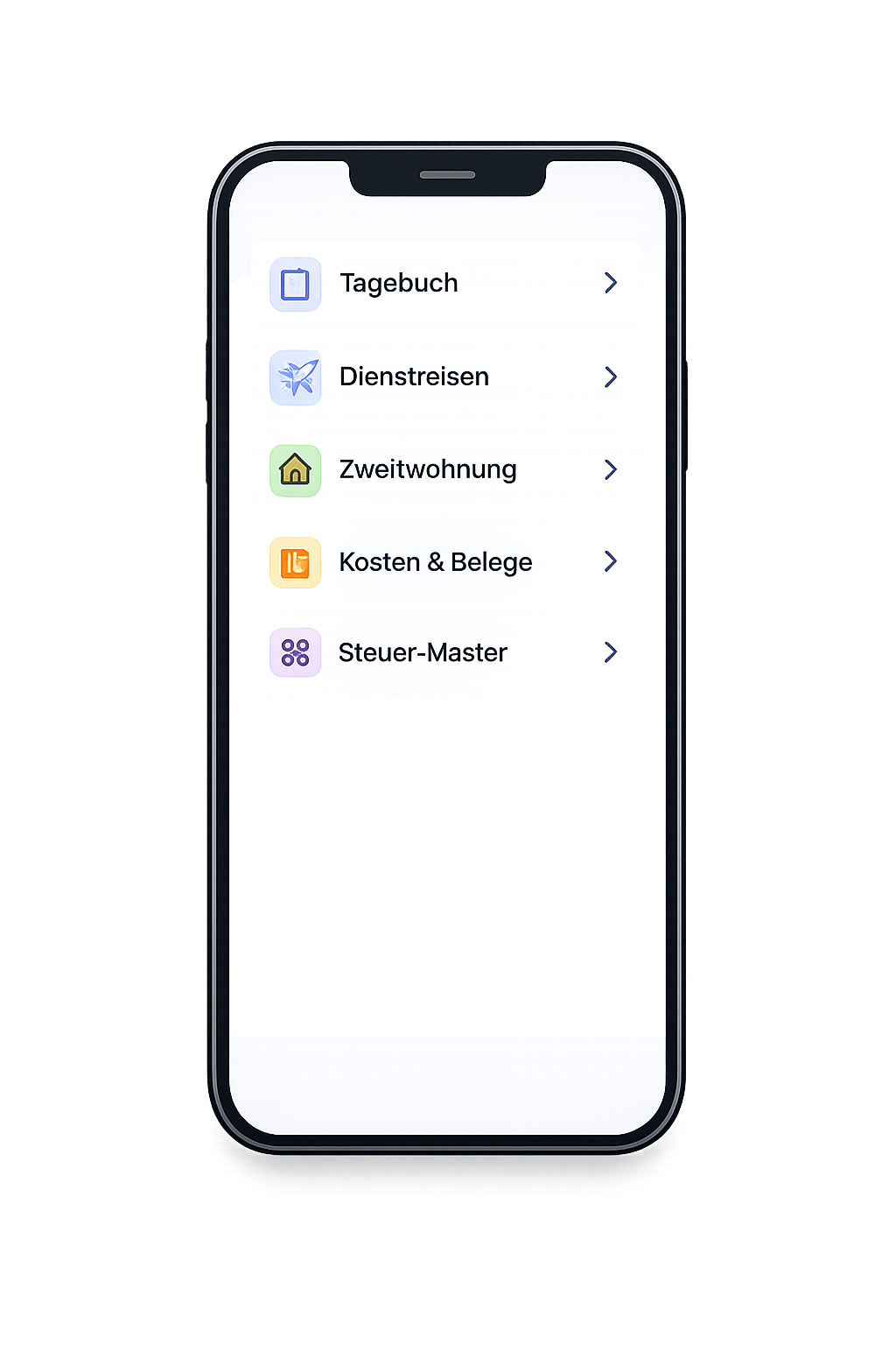 SteuerTagebuch-Funktionen auf einem Smartphone